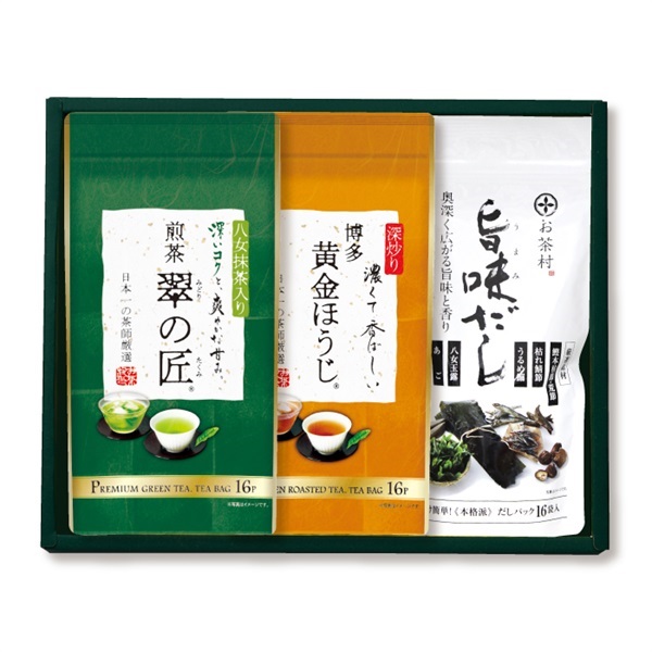 [ｷﾞﾌﾄ]翠の匠・博多黄金ほうじ茶・旨味だし詰合せ3本入