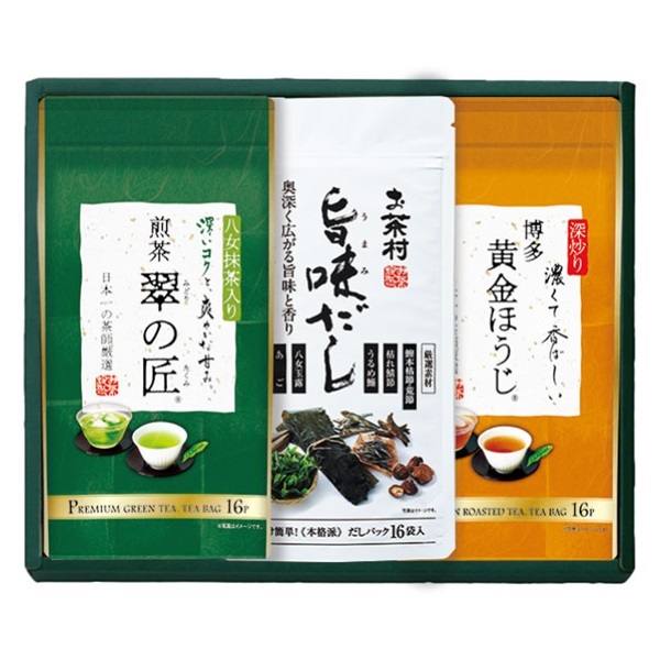 [ｷﾞﾌﾄ]翠の匠・深炒り博多黄金ほうじ・旨味だし詰合せ3本入